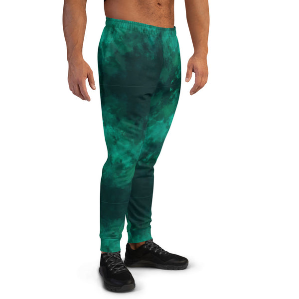 Green Abstract Men's Joggers, Dark Green Slim Fit Designer Abstract Sweatpants For Men, Modern Slim-Fit Designer Ultra Soft & Comfortable Men's Joggers, Men's Jogger Pants-Made in EU/MX (US Size: XS-3XL)