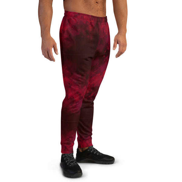 Red Abstract Men's Joggers, Dark Red Premium Best Sweatpants For Men, Modern Slim-Fit Designer Ultra Soft & Comfortable Men's Joggers, Men's Jogger Pants-Made in EU/MX (US Size: XS-3XL)