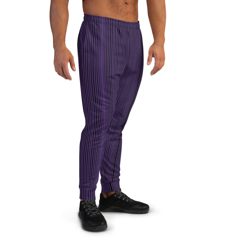 Purple Striped Men's Joggers, Dark Stripes Slim Fit Designer Sweatpants ...