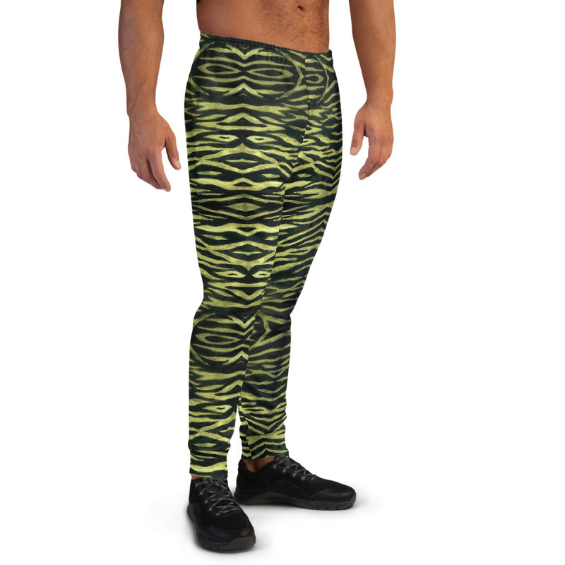 Yellow Tiger Striped Men's Joggers, Designer Animal Print