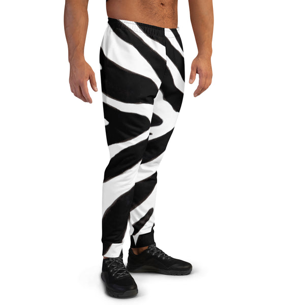 Zebra Striped Men's Joggers, Zebra Stripes Animal Printed Sweatpants For Men, Modern Slim-Fit Designer Ultra Soft & Comfortable Men's Joggers, Men's Jogger Pants-Made in EU/MX (US Size: XS-3XL)