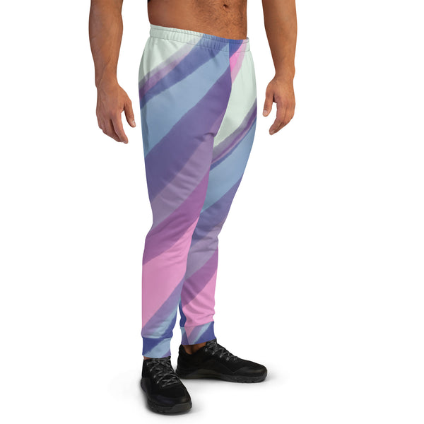 Purple Shade Men's Joggers, Mixed Pastel Striped Designer Colorful Best Quality Rave Party Gay-Friendly Designer Ultra Soft & Comfortable Men's Joggers, Men's Jogger Pants-Made in USA/MX/EU (US Size: XS-3XL)
