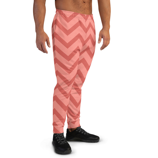 Pink Chevron Print Men's Joggers, Chevron Pattern Sweatpants For Men, Modern Slim-Fit Designer Ultra Soft & Comfortable Men's Joggers, Men's Jogger Pants-Made in USA/EU/MX (US Size: XS-3XL) Chevron Pants Men's Joggers Pants 