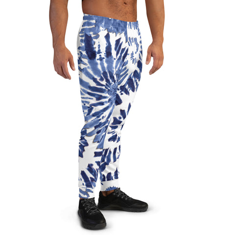 Blue Tie Dye Print Men's Joggers, Classic Tie Dye Abstract Casual Minimalist Slim-Fit Designer Ultra Soft & Comfortable Men's Joggers, Men's Jogger Pants-Made in USA/EU/MX (US Size: XS-3XL) 