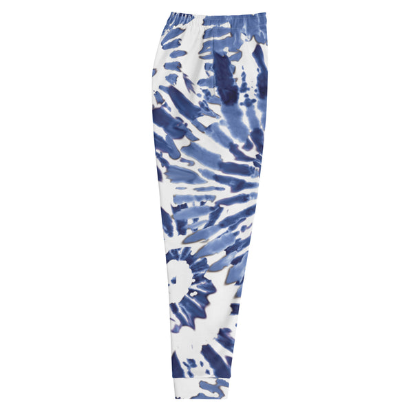 Blue Tie Dye Print Joggers, Best Men's Joggers Sweat Pants For Men - Made in USA/EU/MX