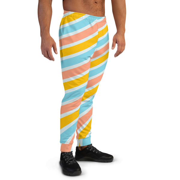 Multicolored Swirl Men's Joggers, Swirl Rainbow Striped Print Men's Sweatpants - Made in USA/EU/MX