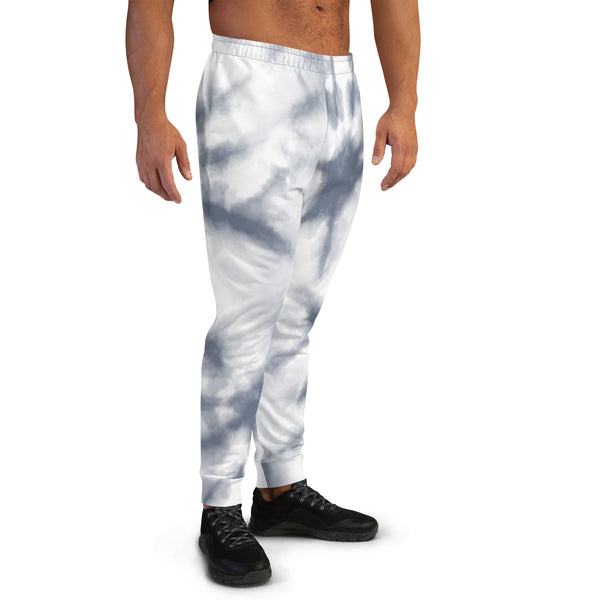 Grey White Abstract Men's Joggers, Tie Dye Casual Minimalist Slim-Fit Designer Ultra Soft & Comfortable Men's Joggers, Men's Jogger Pants-Made in USA/EU/MX (US Size: XS-3XL) 