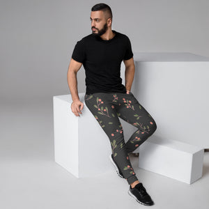Green Pink Floral Men's Joggers, Floral Print Sweatpants For Men, Modern Slim-Fit&nbsp;Designer Ultra Soft &amp; Comfortable Men's Joggers, Men's Jogger Pants-Made in USA/EU/MX (US Size: XS-3XL)
