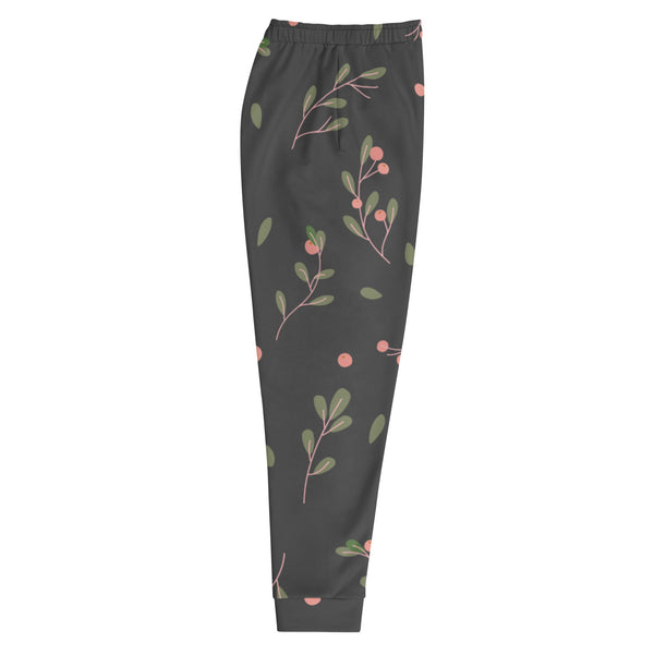 Green Pink Floral Men's Joggers, Floral Print Sweatpants For Men, Modern Slim-Fit&nbsp;Designer Ultra Soft &amp; Comfortable Men's Joggers, Men's Jogger Pants-Made in USA/EU/MX (US Size: XS-3XL)