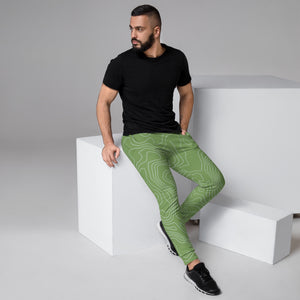 Green White Contours Men's Joggers, Abstract Print Sweatpants For Men, Modern Slim-Fit&nbsp;Designer Ultra Soft &amp; Comfortable Men's Joggers, Men's Jogger Pants-Made in USA/EU/MX (US Size: XS-3XL)