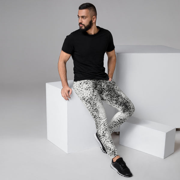 Black White Abstract Men's Joggers, Best Abstract Sweatpants For Men, Modern Slim-Fit Designer Ultra Soft & Comfortable Men's Joggers, Men's Jogger Pants-Made in USA/EU/MX (US Size: XS-3XL)