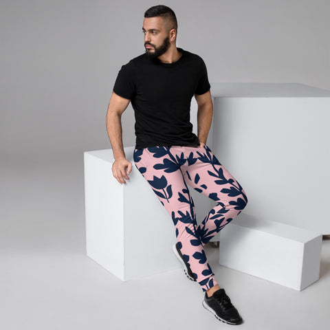 Pink Dark Floral Men's Joggers, Floral Print Sweatpants For Men, Modern Slim-Fit&nbsp;Designer Ultra Soft &amp; Comfortable Men's Joggers, Men's Jogger Pants-Made in USA/EU/MX (US Size: XS-3XL)