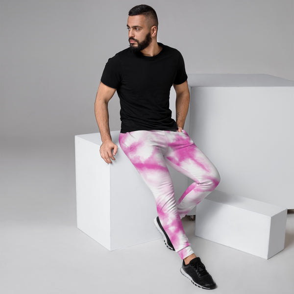 Pink Tie Dye Men's Joggers, Tie Dye Print Sweatpants For Men, Modern Slim-Fit&nbsp;Designer Ultra Soft &amp; Comfortable Men's Joggers, Men's Jogger Pants-Made in USA/EU/MX (US Size: XS-3XL)