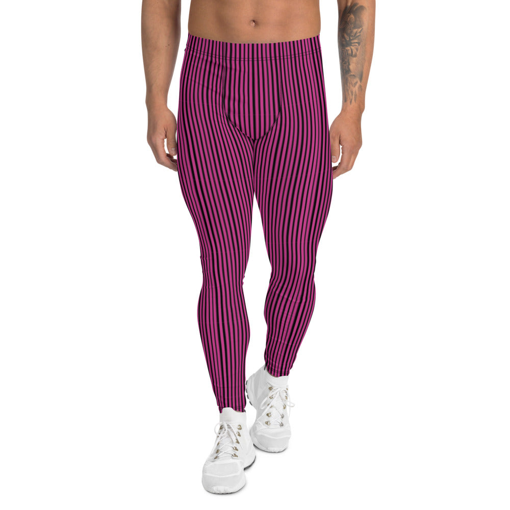 Hot Pink Striped Men's Leggings-Heidikimurart Limited -XS-Heidi Kimura Art LLC Hot Pink Striped Men's Leggings, Modern Designer Meggings Designer Men's Leggings Tights Pants - Made in USA/MX/EU (US Size: XS-3XL) Sexy Meggings Men's Workout Gym Tights Leggings, Compression Tights