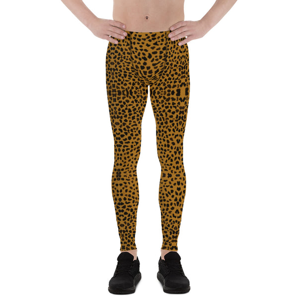 Brown Cheetah Print Men's Leggings-Heidikimurart Limited -Heidi Kimura Art LLC