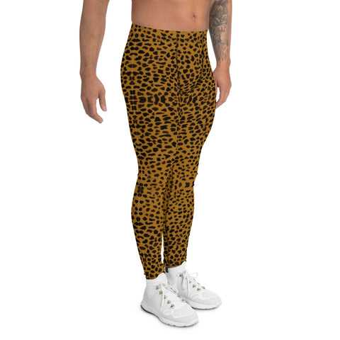 Brown Cheetah Print Men's Leggings-Heidikimurart Limited -Heidi Kimura Art LLC Brown Cheetah Men's Leggings, Leopard Animal Print Designer Men's Leggings Tights Pants - Made in USA/MX/EU (US Size: XS-3XL) Sexy Meggings Men's Workout Gym Tights Leggings, Compression Tights