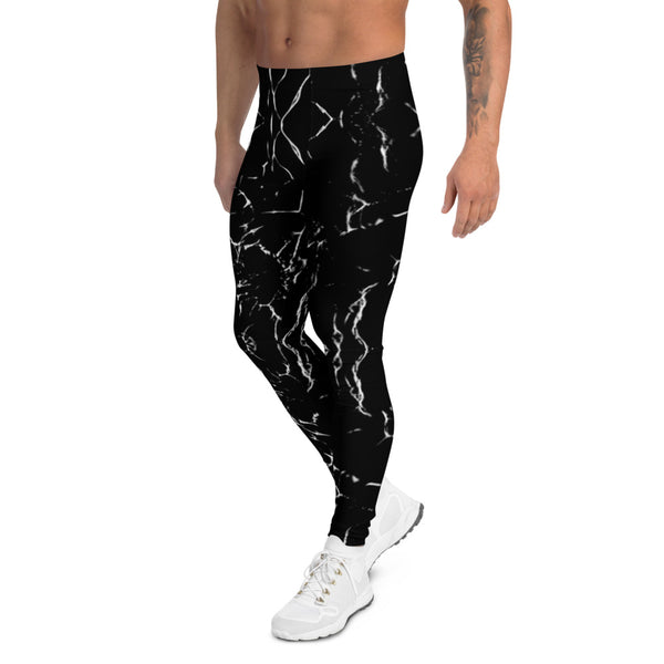 Black Abstract Men's Leggings-Heidikimurart Limited -Heidi Kimura Art LLC Black Abstract Men's Leggings, Black White Grey Modern Marble Print Best Chic Sexy Meggings Men's Workout Gym Tights Leggings, Men's Compression Tight Pants - Made in USA/ EU/ MX (US Size: XS-3XL) 