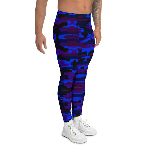 Purple Camo Men's Leggings-Heidikimurart Limited -Heidi Kimura Art LLC Purple Camo Men's Leggings, Camouflage Military Army Print Sexy Meggings Men's Workout Gym Tights Leggings, Men's Compression Tights Pants - Made in USA/ EU/ MX (US Size: XS-3XL)