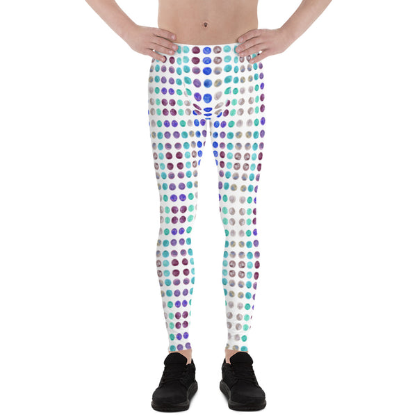 Watercolor Polka Dots Men's Leggings-Heidikimurart Limited -Heidi Kimura Art LLC Watercolor Polka Dots Men's Leggings, Abstract Dotted Stylish Colorful Sexy Meggings Men's Workout Gym Tights Leggings, Men's Compression Tights Pants - Made in USA/ EU/ MX (US Size: XS-3XL) 