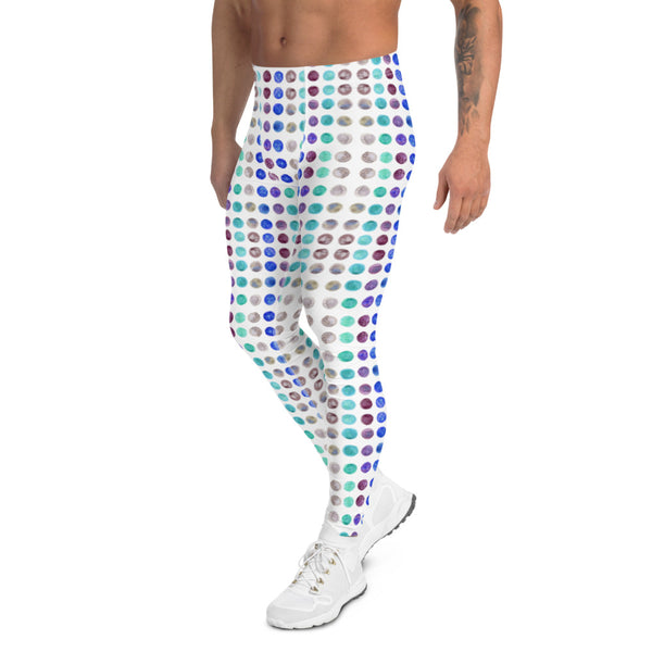 Watercolor Polka Dots Men's Leggings-Heidikimurart Limited -Heidi Kimura Art LLC Watercolor Polka Dots Men's Leggings, Abstract Dotted Stylish Colorful Sexy Meggings Men's Workout Gym Tights Leggings, Men's Compression Tights Pants - Made in USA/ EU/ MX (US Size: XS-3XL) 