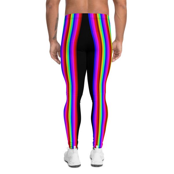 Gay Pride Rainbow Men's Leggings, Gay Pride Designer Festival Vertical Stripes Circus Designer Print Sexy Meggings Men's Workout Gym Tights Leggings, Men's Compression Tights Pants - Made in USA/ EU/ MX (US Size: XS-3XL) 