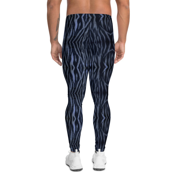Blue Tiger Men's Leggings, Tiger Stripe Animal Print Cool Modern Meggings, Men's Leggings Tights Pants - Made in USA/EU (US Size: XS-3XL) Sexy Meggings Men's Workout Gym Tights Leggings