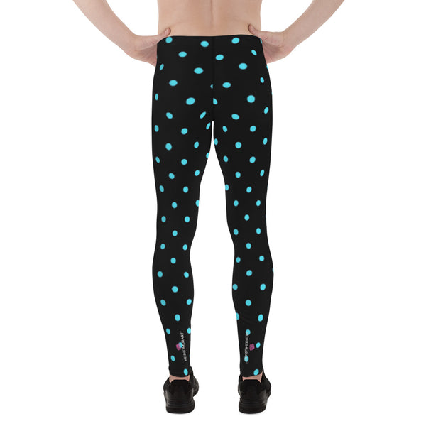 Blue Dotted Men's Leggings, Polka Dots Print Abstract Meggings Compression Men's Leggings Tights Pants - Made in USA/MX/EU (US Size: XS-3XL) Sexy Meggings Men's Workout Gym Running Tights Leggings, Compression Active Wear Sports Tights
