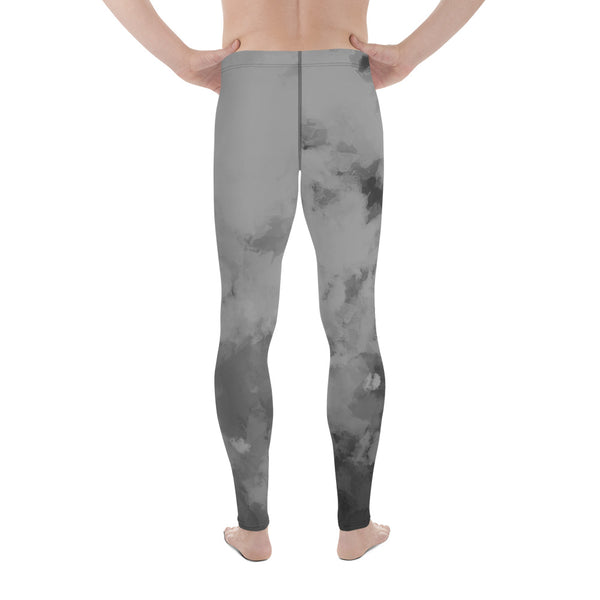 Grey Abstract Best Men's Leggings, Grey Clouds Cute Abstract Designer Print Sexy Meggings Men's Workout Gym Tights Leggings, Men's Compression Tights Pants - Made in USA/ EU/ MX (US Size: XS-3XL) 