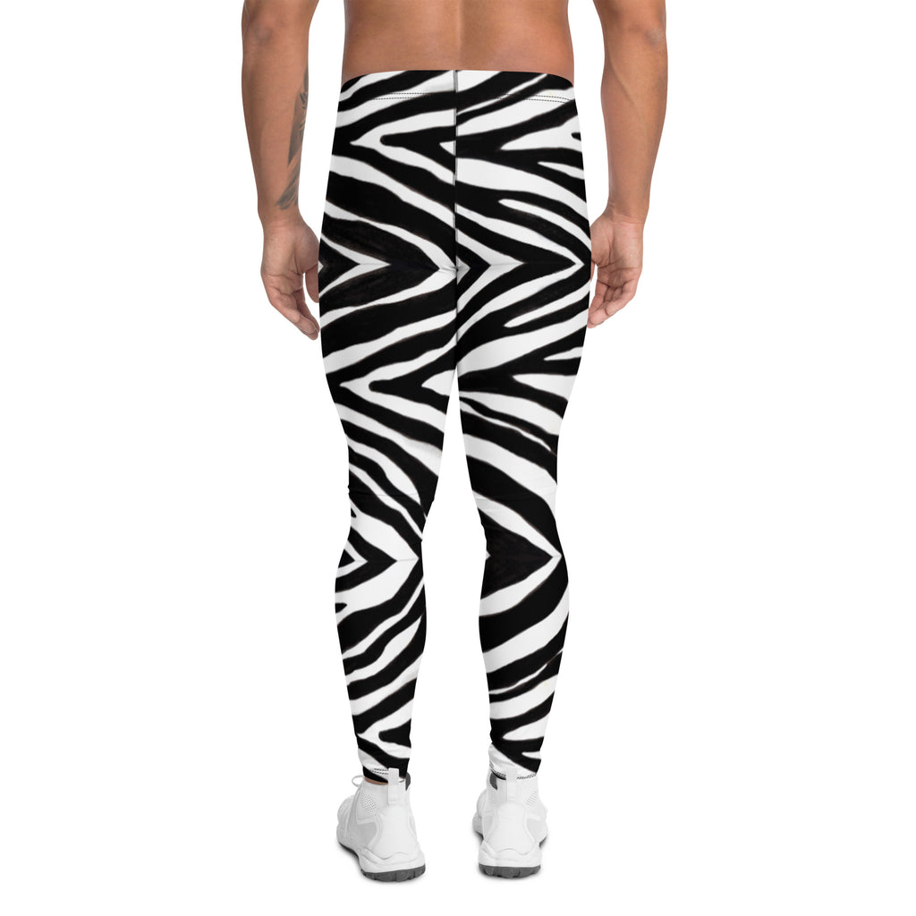 Zebra Print Best Men's Leggings, Zebra Striped Animal Print