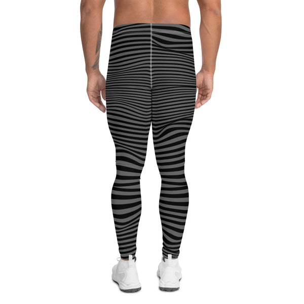 Black Grey Curvy Men's Leggings, Great Wave Abstract Pattern Designer Print Sexy Meggings Men's Workout Gym Tights Leggings, Men's Compression Tights Pants - Made in USA/ EU/ MX (US Size: XS-3XL) Patterned&nbsp;Leggings For Men, Tights Workout, Men's Compression Pants, Mens Festival Leggings, Mens Leggings Fashion, Mens Tights