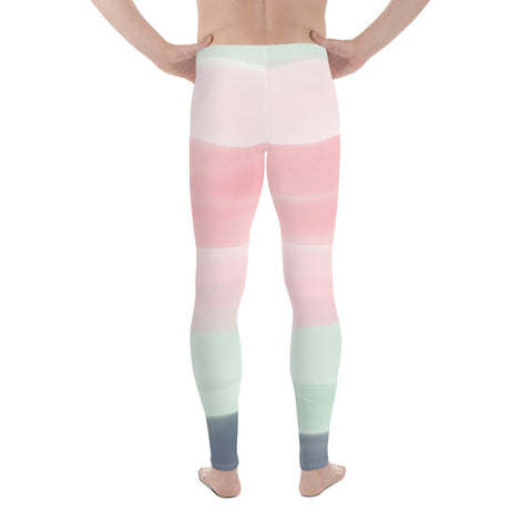 Pink Green Stripes Men's Leggings, Pastel Best Striped Multicolored Striped Colors Best Designer Print Sexy Meggings Men's Workout Gym Tights Leggings, Men's Compression Tights Pants - Made in USA/ EU/ MX (US Size: XS-3XL) 