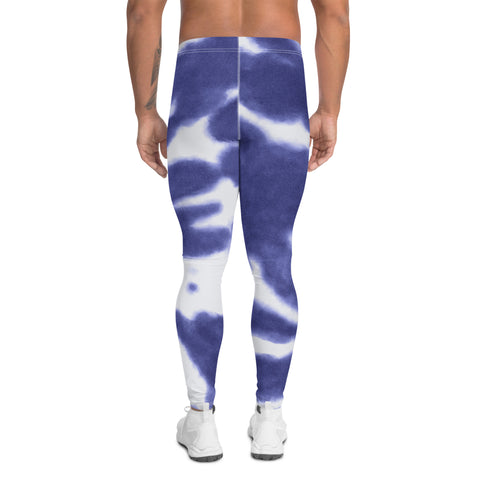 Purple Blue Tie Dye Meggings, Tie Dye Party Men's Tights, Best High Quality Designer Print Sexy Meggings Men's Workout Gym Tights Leggings, Men's Compression Tights Pants - Made in USA/ EU/ MX (US Size: XS-3XL) Tie Dye Festival Meggings, Tie Dye Workout Party Leggings Outfits 
