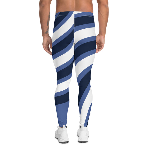 Blue White Swirl Meggings, Best Blue and White Abstract Signature Designer Print Sexy Meggings Men's Workout Gym Tights Leggings, Men's Compression Tights Pants - Made in USA/ EU/ MX (US Size: XS-3XL) Swirl Tights 