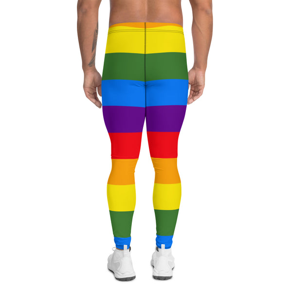 Rainbow Stripes Flag Meggings, Best Gay Pride Best Designer Print Sexy Meggings Men's Workout Gym Tights Leggings, Men's Compression Tights Pants - Made in USA/ EU/ MX (US Size: XS-3XL) Rainbow Flag Mens Leggings Gay Pride Meggings, Rainbow Pride Striped Meggings Leggings for Men From Pride Collection, Pride Outfits