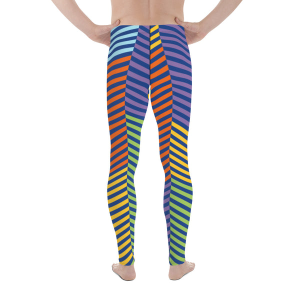 Colorful Stripes Best Men's Leggings, Multicolored Striped Colors Best Designer Print Sexy Meggings Men's Workout Gym Tights Leggings, Men's Compression Tights Pants - Made in USA/ EU/ MX (US Size: XS-3XL) 