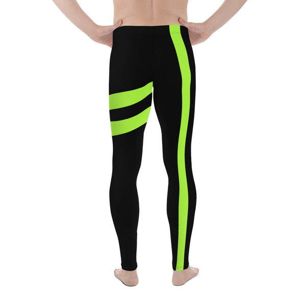 Neon Green Best Men's Leggings, Neon Green and Black Striped Designer Print Sexy Meggings Men's Workout Gym Tights Leggings, Men's Compression Tights Pants - Made in USA/ EU/ MX (US Size: XS-3XL)&nbsp;