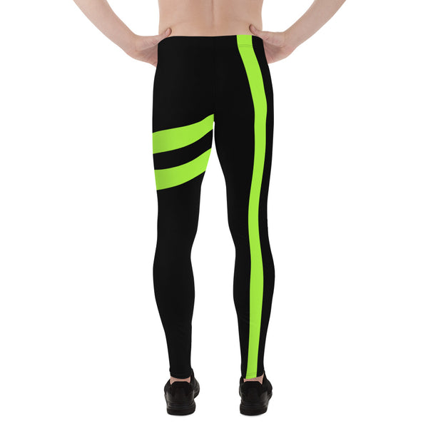 Neon Green Best Men's Leggings, Neon Green and Black Striped Designer Print Sexy Meggings Men's Workout Gym Tights Leggings, Men's Compression Tights Pants - Made in USA/ EU/ MX (US Size: XS-3XL)&nbsp;