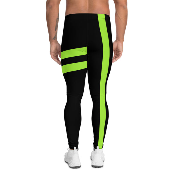 Neon Green Best Men's Leggings, Neon Green and Black Striped Designer Print Sexy Meggings Men's Workout Gym Tights Leggings, Men's Compression Tights Pants - Made in USA/ EU/ MX (US Size: XS-3XL)&nbsp;