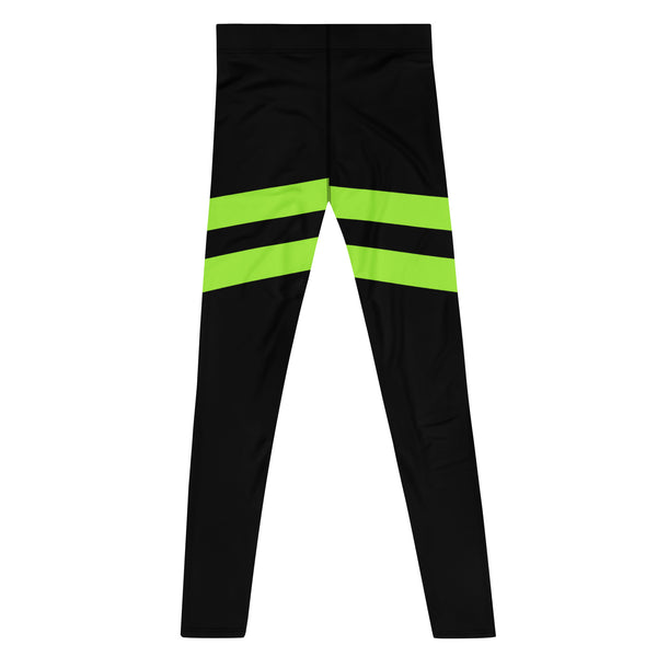 Green Striped Best Men's Leggings, Striped Bright Black and Green Colors Best Designer Print Sexy Meggings Men's Workout Gym Tights Leggings, Men's Compression Tights Pants - Made in USA/ EU/ MX (US Size: XS-3XL) 