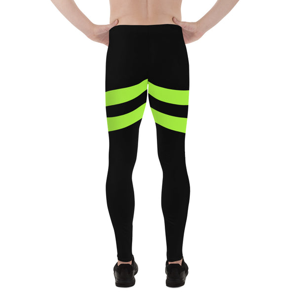Green Striped Best Men's Leggings, Striped Bright Black and Green Colors Best Designer Print Sexy Meggings Men's Workout Gym Tights Leggings, Men's Compression Tights Pants - Made in USA/ EU/ MX (US Size: XS-3XL) 