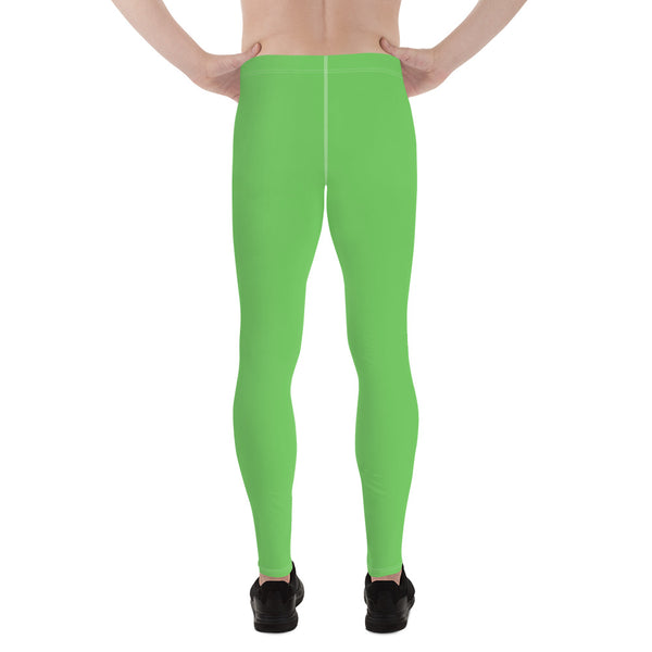 Pastel Green Color Men's Leggings, Solid Bright Pastel Green Color Men's Running Sports Gym Tights