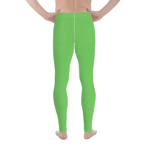 Pastel Green Color Men's Leggings, Solid Bright Pastel Green Color Men's Running Sports Gym Tights