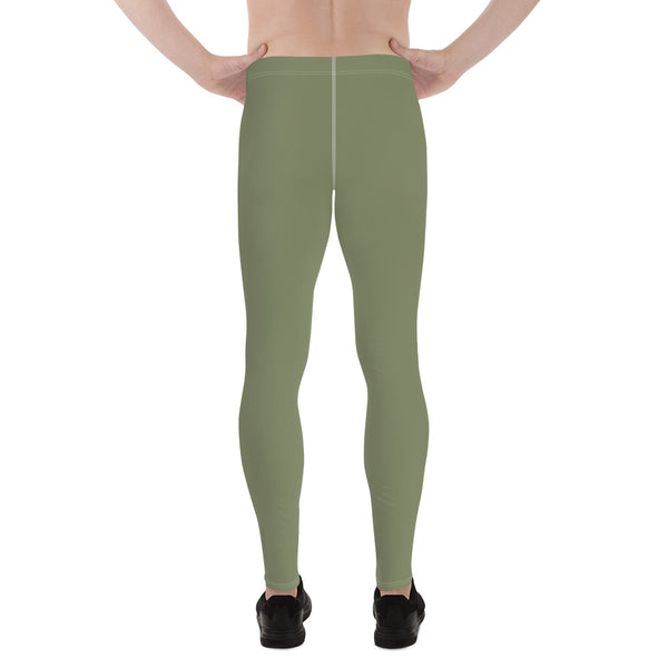 Green Solid Color Men's Leggings, Simplistic Sage Pastel Green Solid Color Best Modern Sexy Meggings Men's Workout Gym Sports Running Tights Leggings, Men's Compression Tights Pants - Made in USA/ EU/MX (US Size: XS-3XL)