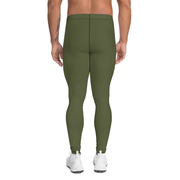 Dirty Green Solid Men's Leggings, Solid Dark Green Color Men's Running Sports Gym Tights