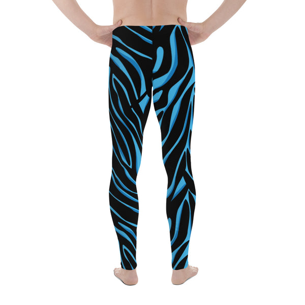 Blue Tiger Striped Men's Leggings, Blue Tiger Leggings, Blue Tiger Pants For Men - Made in USA/EU/MX
