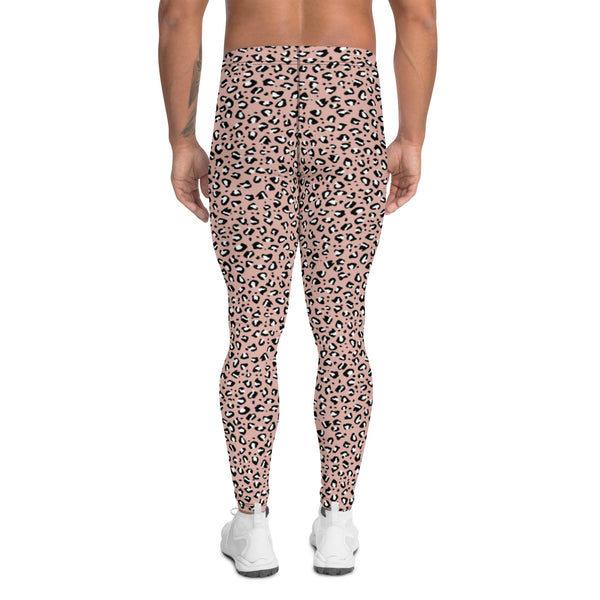 Pink Leopard Print Men's Leggings, Leopard Animal Print Best Designer Print Sexy Meggings Men's Workout Gym Tights Leggings, Men's Compression Tights Pants - Made in USA/ EU/ MX (US Size: XS-3XL) 