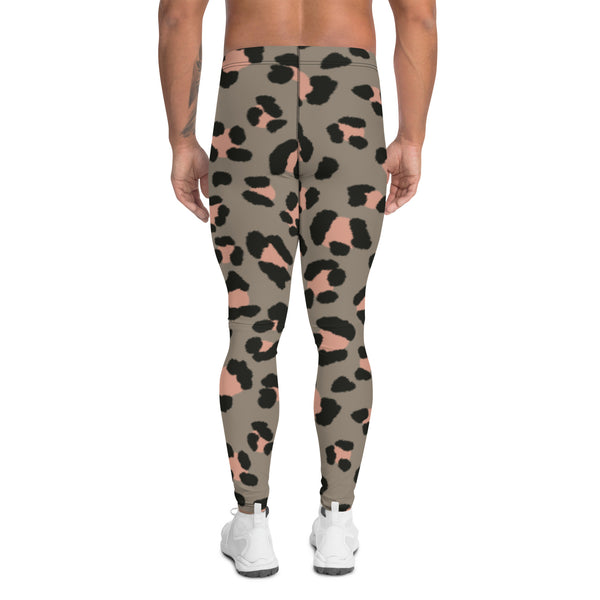 Wild Pink Leopard Men's Leggings, Leopard Animal Print Best Premium Running Tights For Men - Made in USA/EU/MX