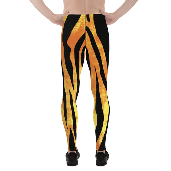 Tiger Striped Orange Men's Leggings, Animal Print Designer Colorful Meggings  Designer Print Sexy Meggings Men's Workout Gym Tights Leggings, Men's Compression Tights Pants - Made in USA/ EU/ MX (US Size: XS-3XL) 