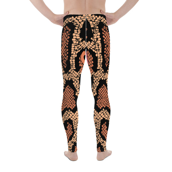Pink Orange Snake Men's Leggings, Best Snake Print Sexy Meggings Men's Workout Gym Tights Leggings, Men's Compression Tights Pants - Made in USA/ EU/ MX (US Size: XS-3XL) 