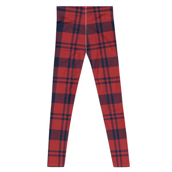Red Plaid Print Meggings, Red Plaid Print Classic Designer Print Sexy Meggings Men's Workout Gym Tights Leggings, Men's Compression Workout Running Sports Athletic Tights Pants - Made in USA/ EU/ MX (US Size: XS-3XL) 